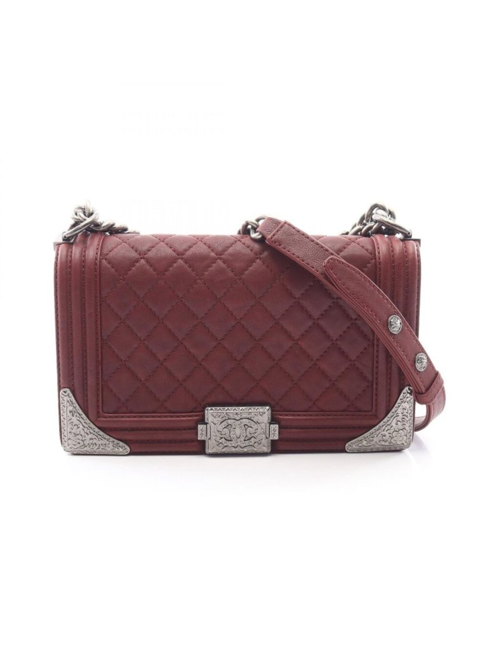 Chanel Shoulder Bag Boy Bordeaux Leather Chain